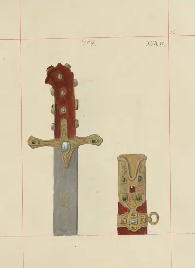Angriffs- und Verteidigungswaffen in Polen. Bd. 4, Glatte Gürtel, Ornamente, Fahnen und Standarten Pl.027 von Boleslaw Starzyński