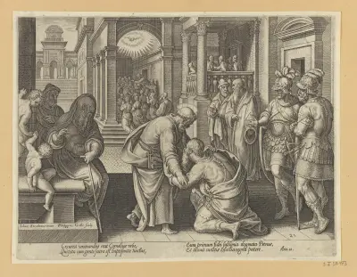 Cornelius Kneeling Before St Peter av Jan van der Straet (Stradanus)