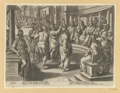 St Paul Before The High Priest av Jan van der Straet (Stradanus)
