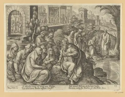 St Paul Speaking to The Women of Philippi av Jan van der Straet (Stradanus)
