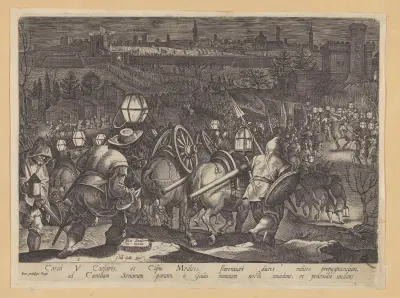 Slaget vid Camolia och Siena av Jan van der Straet (Stradanus)
