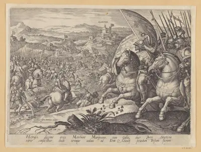 Slaget vid Labadia di Sena och St Abonda av Jan van der Straet (Stradanus)