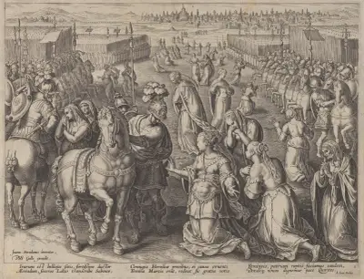 The Mothers of the Sabine Virgins making Peace av Jan van der Straet (Stradanus)