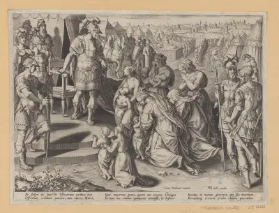 Veturia and Volumnia Begging Coriolanus av Jan van der Straet (Stradanus)