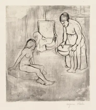 Großmutter mit Louise, nackt auf dem Boden sitzend von Suzanne Valadon