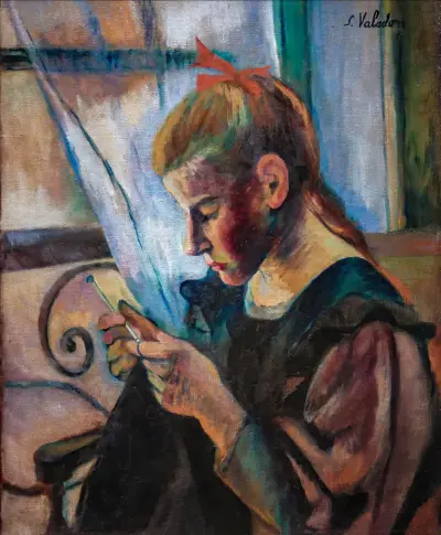Jeune femme faisant du crochet av Suzanne Valadon