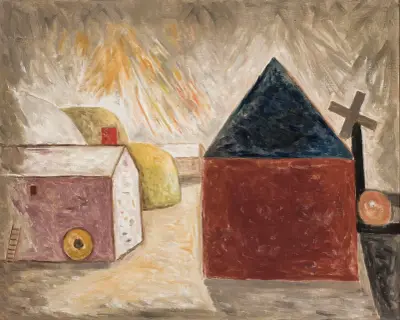 Backyard in the sunshine av Tadeusz Makowski