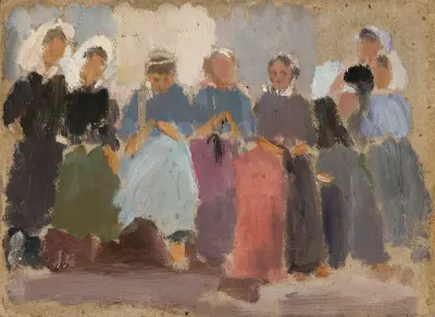 Knitting women – sketch av Tadeusz Makowski