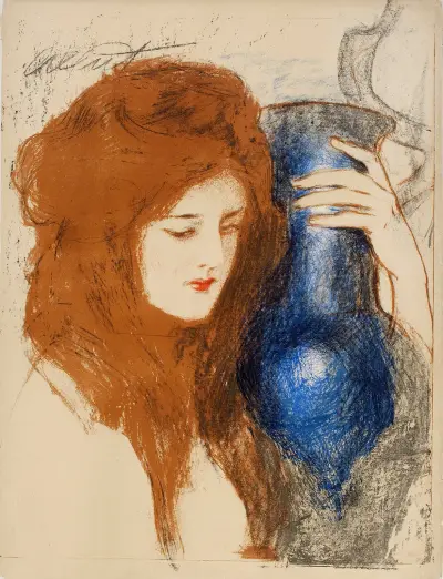 A woman with a vase av Teodor Axentowicz