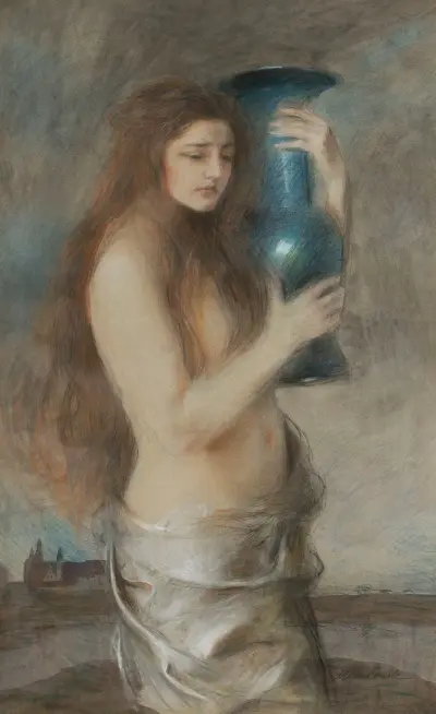 Girl with a blue vase (Tears) av Teodor Axentowicz