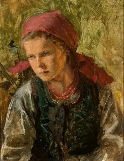 Peasant girl in a scarf av Teodor Axentowicz