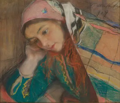 Porträt eines Mädchens in Krakauer Tracht von Teodor Axentowicz
