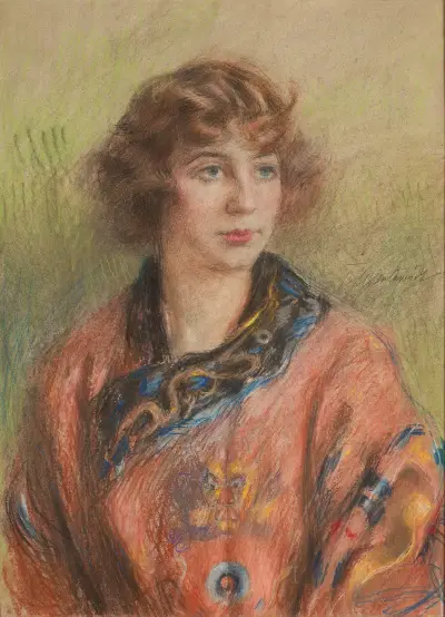Porträt einer Frau in einem chinesischen Longpao-Hochzeitskleid von Teodor Axentowicz