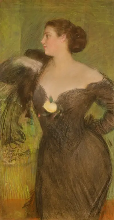 Porträt einer Frau im Ballkleid von Teodor Axentowicz