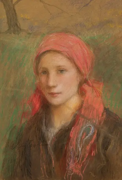 Portret wiejskiej dziewczyny av Teodor Axentowicz