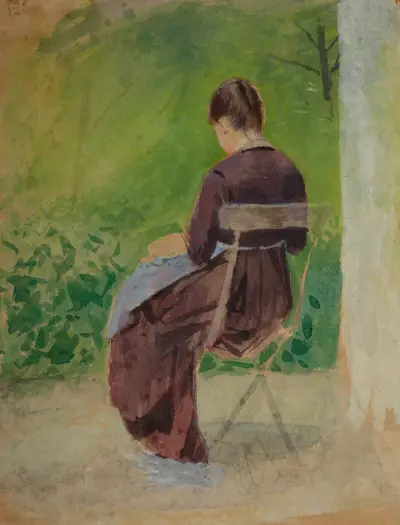 Study of a woman sitting in a garden av Teodor Axentowicz