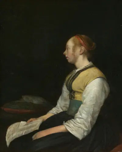 Seated Girl in Peasant Costume av Gerard ter Borch