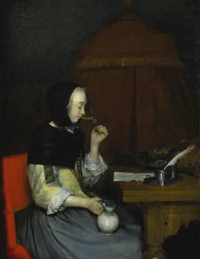 Kvinna med vinglas av Gerard ter Borch