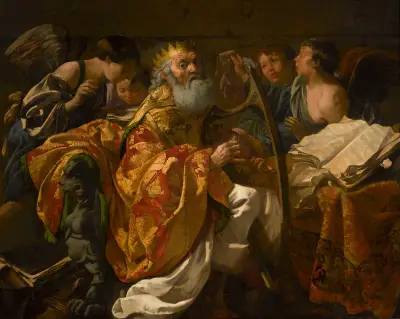 King David playing the harp among angels av Hendrick Ter Brugghen