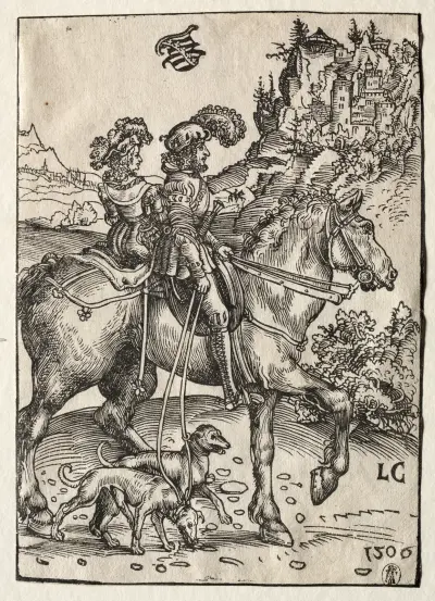 A Gentleman and a Lady Riding to the Chase av Lucas Cranach the Elder