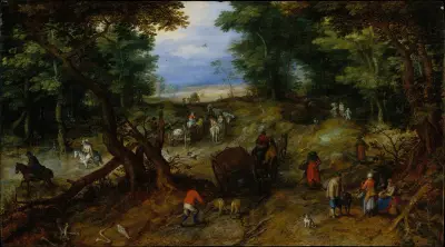 En skogsstig med vandrare av Jan Brueghel The Elder