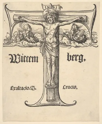 Christ on the Cross Between the Virgin and Moses von Hans Burgkmair The Elder