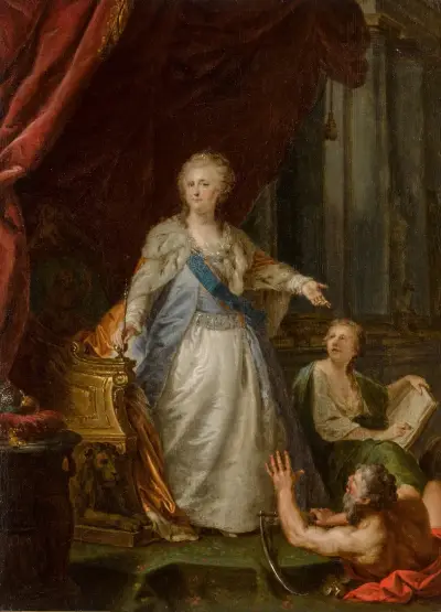 Empress Catherine II with Allegorical Figures of Saturn and History av Johann Baptist von Lampi the Elder