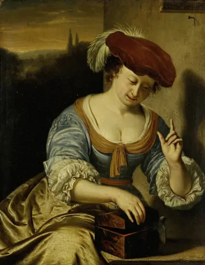 Escaped Bird; Allegory of Chastity av Frans van Mieris the Elder