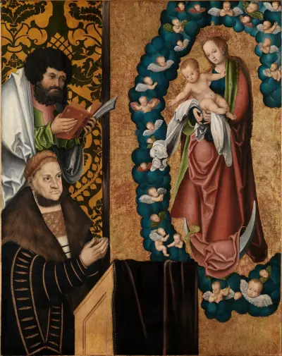 Friedrich der Weise vor Muttergottes av Lucas Cranach the Elder