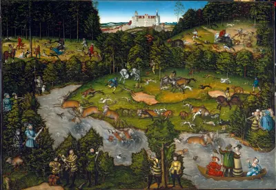 Hunting near Hartenfels Castle av Lucas Cranach the Elder