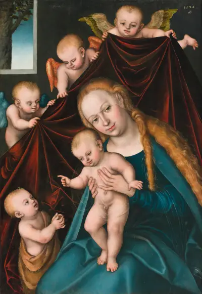 Madonna and Child with Infant Saint John the Baptist and Angels av Lucas Cranach the Elder