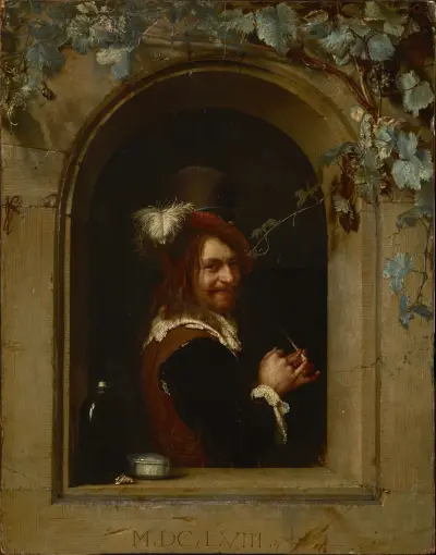 Man with Pipe at the Window av Frans van Mieris the Elder