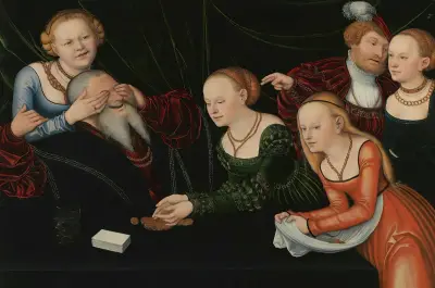 Old Man Beguiled By Courtesans av Lucas Cranach the Elder