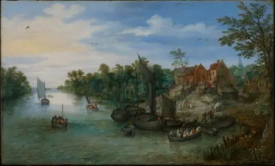 River Landscape, 1612 av Jan Brueghel The Elder