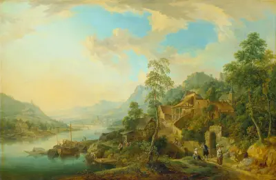 Flodlandskap i morgonljuset av Christian Georg Schütz the elder