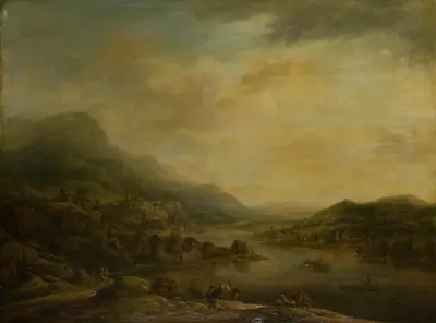 River Landscape with Mule Drover av Christian Georg Schütz the elder