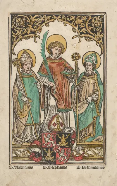 De heliga Valentin, Stefan och Maximilian, Passaus skyddshelgon av Hans Burgkmair The Elder