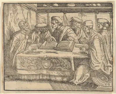 Sex lärda män vid ett bord av Hans Burgkmair The Elder