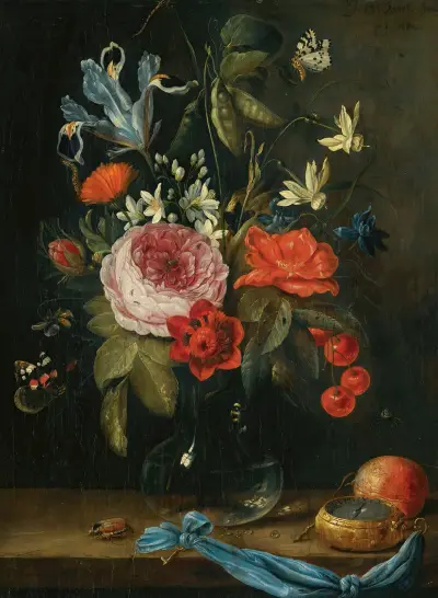 Still Life With Flowers In A Glass Vase av Jan Van Kessel The Elder