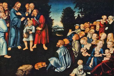 The miracle of the five loaves and two fish av Lucas Cranach the Elder