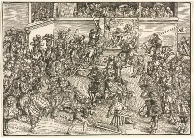 The Second Tournament with the Tapestry of Sampson and the Lion av Lucas Cranach the Elder