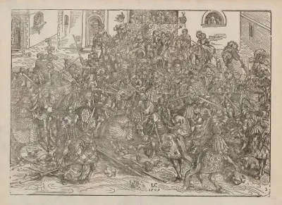 Tournament (sword fighting scene) av Lucas Cranach the Elder