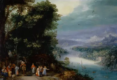 Wooded River Valley with Road av Jan Brueghel The Elder