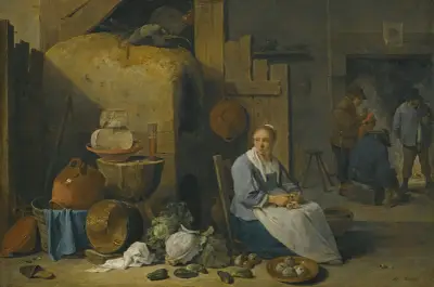 En lada inredning med en piga som förbereder grönsaker av David Teniers The Younger