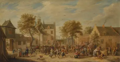A Kermesse With Villagers Making Merry In A Town Square av David Teniers The Younger