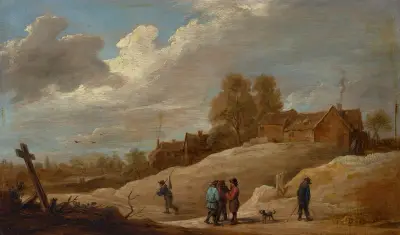 Landskap med figurer i utkanten av en stad av David Teniers The Younger