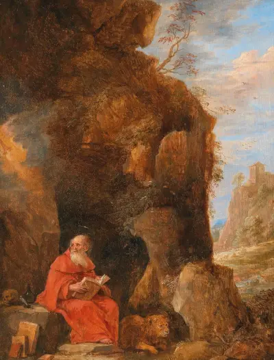 Landskap med den helige Hieronymus utanför en grotta av David Teniers The Younger