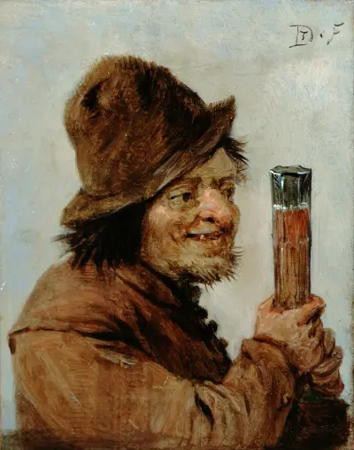 A Peasant holding a Glass av David Teniers The Younger