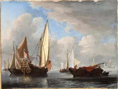 A Yacht and Other Vessels in a Calm av Willem van de Velde the Younger