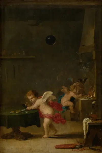 Amoretter i en alkemists verkstad av David Teniers The Younger